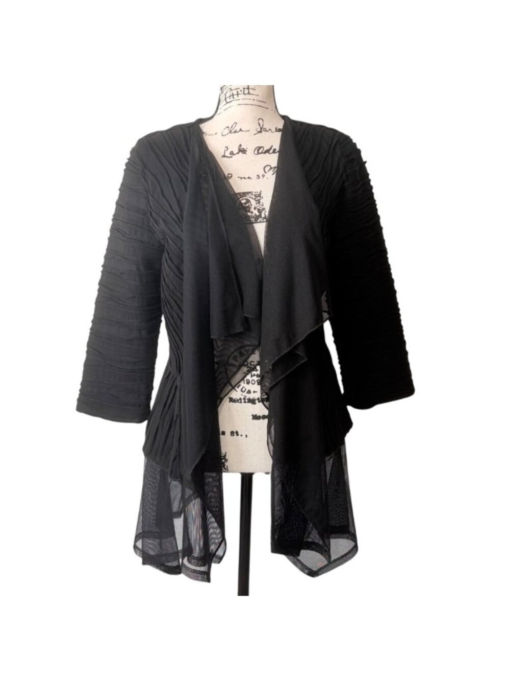 IC By Connie K Womens Size S Cardigan Black Open Front Fairy-Goth Ruched Mesh